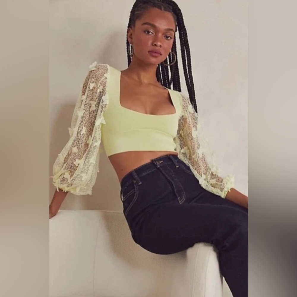 Free People NWOT light green butterfly crop top